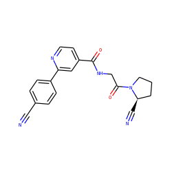 N#Cc1ccc(-c2cc(C(=O)NCC(=O)N3CCC[C@H]3C#N)ccn2)cc1 ZINC000169310692