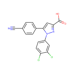 N#Cc1ccc(-c2cc(C(=O)O)nn2-c2ccc(Cl)c(Cl)c2)cc1 ZINC000299860311