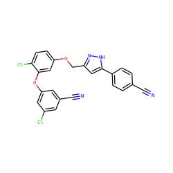 N#Cc1ccc(-c2cc(COc3ccc(Cl)c(Oc4cc(Cl)cc(C#N)c4)c3)n[nH]2)cc1 ZINC000072108844