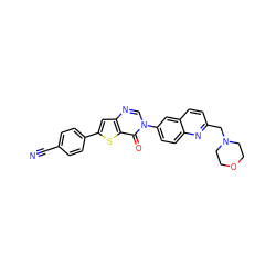 N#Cc1ccc(-c2cc3ncn(-c4ccc5nc(CN6CCOCC6)ccc5c4)c(=O)c3s2)cc1 ZINC000038149745
