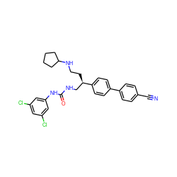 N#Cc1ccc(-c2ccc([C@H](CCNC3CCCC3)CNC(=O)Nc3cc(Cl)cc(Cl)c3)cc2)cc1 ZINC000028102581