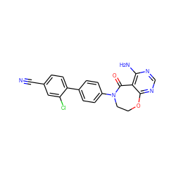 N#Cc1ccc(-c2ccc(N3CCOc4ncnc(N)c4C3=O)cc2)c(Cl)c1 ZINC000146065306