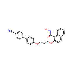 N#Cc1ccc(-c2ccc(OCCCOc3ccc4ccccc4c3C(=O)NO)cc2)cc1 ZINC000013492620