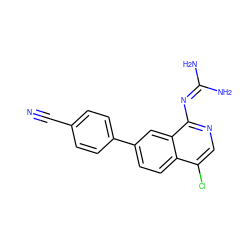 N#Cc1ccc(-c2ccc3c(Cl)cnc(N=C(N)N)c3c2)cc1 ZINC000026980589