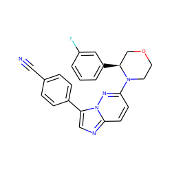 N#Cc1ccc(-c2cnc3ccc(N4CCOC[C@@H]4c4cccc(F)c4)nn23)cc1 ZINC000116154807