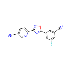 N#Cc1ccc(-c2noc(-c3cc(F)cc(C#N)c3)n2)nc1 ZINC000034003873