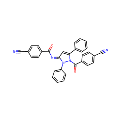 N#Cc1ccc(C(=O)/N=c2\cc(-c3ccccc3)n(C(=O)c3ccc(C#N)cc3)n2-c2ccccc2)cc1 ZINC000013704433