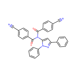 N#Cc1ccc(C(=O)N(C(=O)c2ccc(C#N)cc2)c2cc(-c3ccccc3)nn2-c2ccccc2)cc1 ZINC000013704438