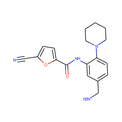 N#Cc1ccc(C(=O)Nc2cc(CN)ccc2N2CCCCC2)o1 ZINC000028960961