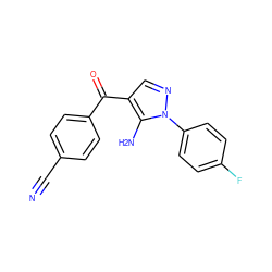 N#Cc1ccc(C(=O)c2cnn(-c3ccc(F)cc3)c2N)cc1 ZINC000013683028