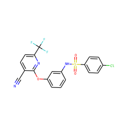 N#Cc1ccc(C(F)(F)F)nc1Oc1cccc(NS(=O)(=O)c2ccc(Cl)cc2)c1 ZINC000096271599