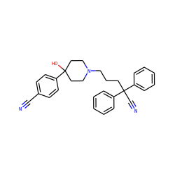 N#Cc1ccc(C2(O)CCN(CCCC(C#N)(c3ccccc3)c3ccccc3)CC2)cc1 ZINC000013802044