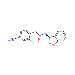 N#Cc1ccc(CC(=O)N[C@@H]2COc3ncccc32)c(Cl)c1 ZINC000146645604