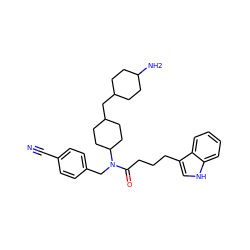 N#Cc1ccc(CN(C(=O)CCCc2c[nH]c3ccccc23)C2CCC(CC3CCC(N)CC3)CC2)cc1 ZINC000028826071