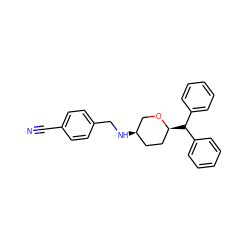 N#Cc1ccc(CN[C@@H]2CC[C@H](C(c3ccccc3)c3ccccc3)OC2)cc1 ZINC000013489689