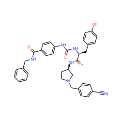 N#Cc1ccc(CN2CC[C@@H](NC(=O)[C@H](Cc3ccc(O)cc3)NC(=O)Nc3ccc(C(=O)NCc4ccccc4)cc3)C2)cc1 ZINC000042835146