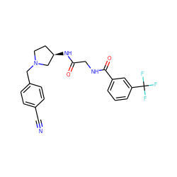 N#Cc1ccc(CN2CC[C@@H](NC(=O)CNC(=O)c3cccc(C(F)(F)F)c3)C2)cc1 ZINC000029125950