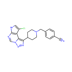 N#Cc1ccc(CN2CCC(c3nnn4cnc5[nH]cc(Cl)c5c34)CC2)cc1 ZINC001772636636