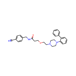 N#Cc1ccc(CNC(=O)CCOCCN2CCN(c3ccccc3-c3ccccc3)CC2)cc1 ZINC000222190585