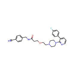 N#Cc1ccc(CNC(=O)CCOCCN2CCN(c3ncccc3-c3ccc(F)cc3)CC2)cc1 ZINC001772651942