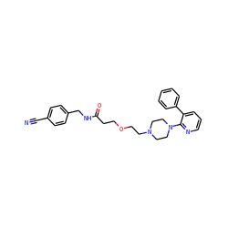 N#Cc1ccc(CNC(=O)CCOCCN2CCN(c3ncccc3-c3ccccc3)CC2)cc1 ZINC001772637571
