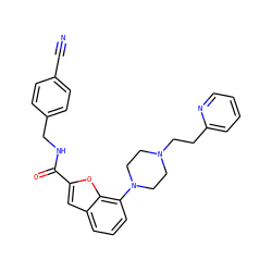 N#Cc1ccc(CNC(=O)c2cc3cccc(N4CCN(CCc5ccccn5)CC4)c3o2)cc1 ZINC000114867891