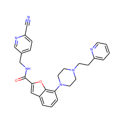 N#Cc1ccc(CNC(=O)c2cc3cccc(N4CCN(CCc5ccccn5)CC4)c3o2)cn1 ZINC000114868233