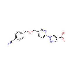 N#Cc1ccc(COCc2ccc(-n3cc(C(=O)O)cn3)nc2)cc1 ZINC000040575911