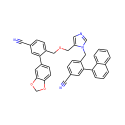 N#Cc1ccc(COCc2cncn2Cc2ccc(C#N)cc2-c2cccc3ccccc23)c(-c2ccc3c(c2)OCO3)c1 ZINC000028392415