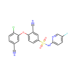 N#Cc1ccc(Cl)c(Oc2ccc(S(=O)(=O)Nc3ccc(F)cn3)cc2C#N)c1 ZINC000473194926