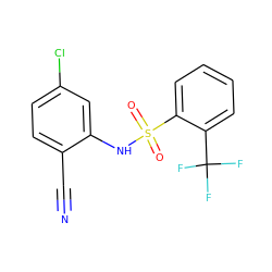 N#Cc1ccc(Cl)cc1NS(=O)(=O)c1ccccc1C(F)(F)F ZINC000192730629