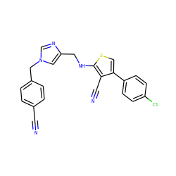 N#Cc1ccc(Cn2cnc(CNc3scc(-c4ccc(Cl)cc4)c3C#N)c2)cc1 ZINC000653788942