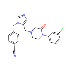 N#Cc1ccc(Cn2cncc2CN2CCN(c3cccc(Cl)c3)C(=O)C2)cc1 ZINC000053070632