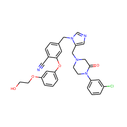 N#Cc1ccc(Cn2cncc2CN2CCN(c3cccc(Cl)c3)C(=O)C2)cc1Oc1cccc(OCCO)c1 ZINC000029212240