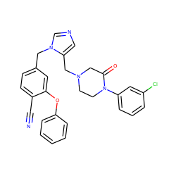 N#Cc1ccc(Cn2cncc2CN2CCN(c3cccc(Cl)c3)C(=O)C2)cc1Oc1ccccc1 ZINC000029211435