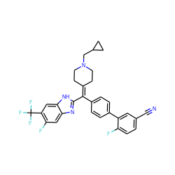 N#Cc1ccc(F)c(-c2ccc(C(=C3CCN(CC4CC4)CC3)c3nc4cc(F)c(C(F)(F)F)cc4[nH]3)cc2)c1 ZINC000038157858