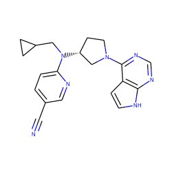 N#Cc1ccc(N(CC2CC2)[C@@H]2CCN(c3ncnc4[nH]ccc34)C2)nc1 ZINC000149543445