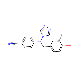 N#Cc1ccc(N(Cc2ccc(O)c(Br)c2)n2cnnc2)cc1 ZINC000028701910