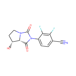 N#Cc1ccc(N2C(=O)[C@@H]3[C@H](O)CCN3C2=O)c(F)c1F ZINC000028704391