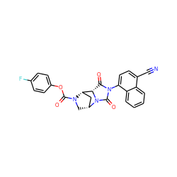 N#Cc1ccc(N2C(=O)[C@H]3[C@@H]4C[C@@H](CN4C(=O)Oc4ccc(F)cc4)N3C2=O)c2ccccc12 ZINC000028462633