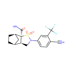 N#Cc1ccc(N2C[C@H]3[C@H]4CC[C@H](C4)[C@@]3(C(N)=O)S2(=O)=O)cc1C(F)(F)F ZINC000141552736