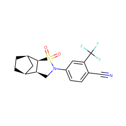 N#Cc1ccc(N2C[C@H]3[C@H]4CC[C@H](C4)[C@H]3S2(=O)=O)cc1C(F)(F)F ZINC000142587970