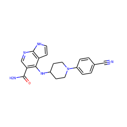 N#Cc1ccc(N2CCC(Nc3c(C(N)=O)cnc4[nH]ccc34)CC2)cc1 ZINC000201410188