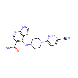 N#Cc1ccc(N2CCC(Nc3c(C(N)=O)cnc4[nH]ccc34)CC2)nn1 ZINC000201404708