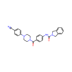 N#Cc1ccc(N2CCN(C(=O)c3ccc(NC(=O)N4Cc5ccccc5C4)cc3)CC2)cc1 ZINC000166999169