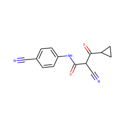 N#Cc1ccc(NC(=O)C(C#N)C(=O)C2CC2)cc1 ZINC000100435258