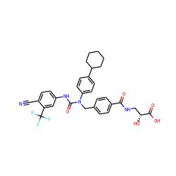 N#Cc1ccc(NC(=O)N(Cc2ccc(C(=O)NC[C@@H](O)C(=O)O)cc2)c2ccc(C3CCCCC3)cc2)cc1C(F)(F)F ZINC000042807993