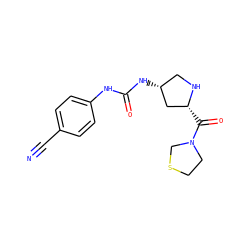 N#Cc1ccc(NC(=O)N[C@@H]2CN[C@H](C(=O)N3CCSC3)C2)cc1 ZINC000084638496