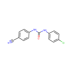 N#Cc1ccc(NC(=O)Nc2ccc(Cl)cc2)cc1 ZINC000000125230