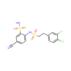 N#Cc1ccc(NS(=O)(=O)CCc2ccc(Cl)c(Cl)c2)c(S(N)(=O)=O)c1 ZINC000146476945